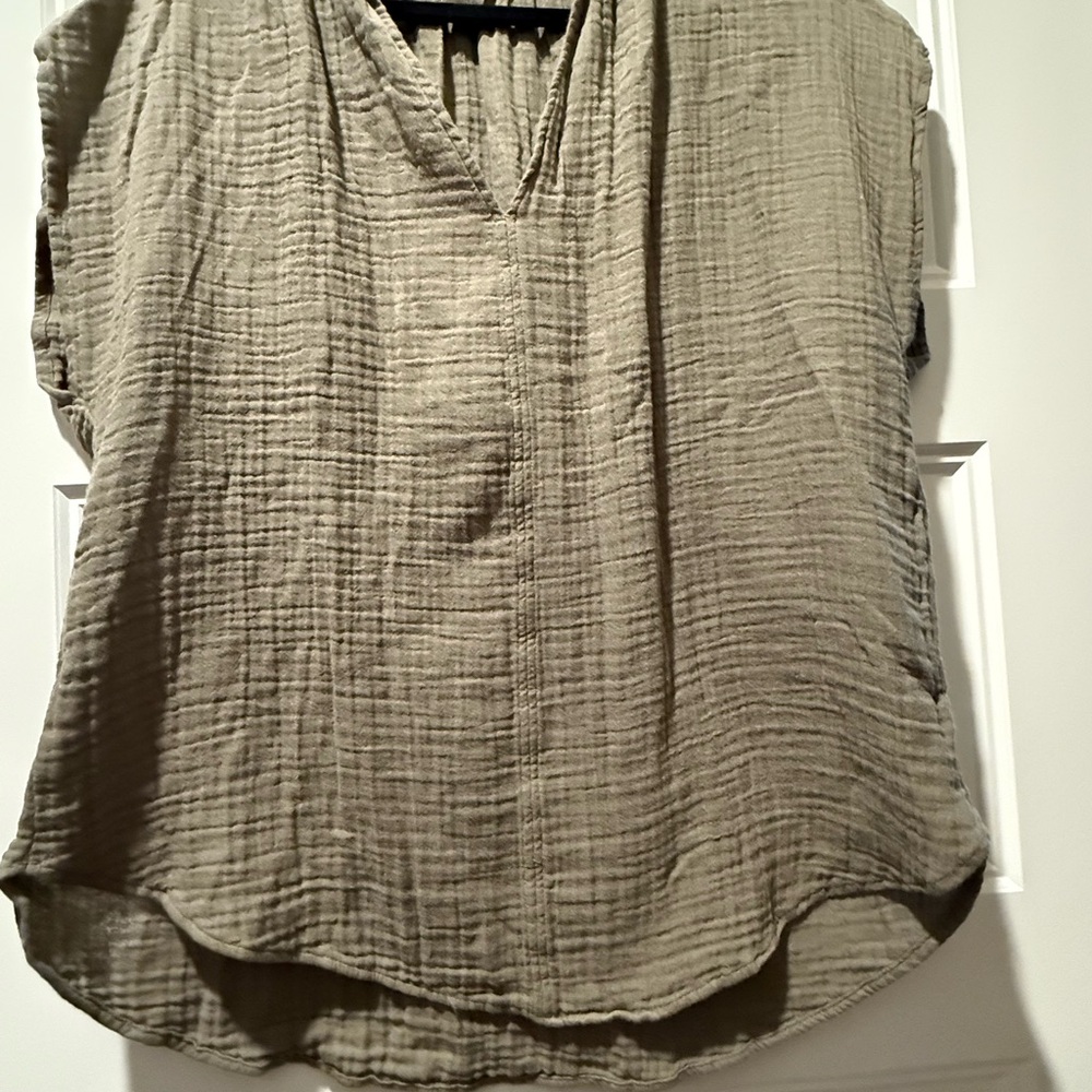 Light Olive V-Neck Gauze Women's Top